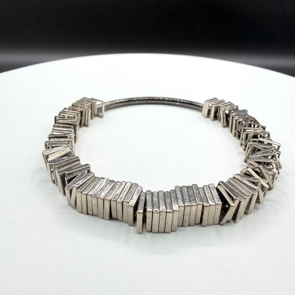 Silver Tone Geometric Square Frame Bead Bracelet Modernist Industrial Statement